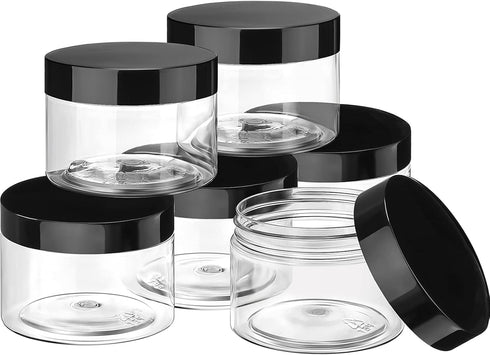 SATINIOR 6 Pack 1 oz Plastic Jars Containers with Lids Wide Mouth Refillable Leakproof Reusable Round Empty Jars for Travel Cosmetic Dry Food Spic...